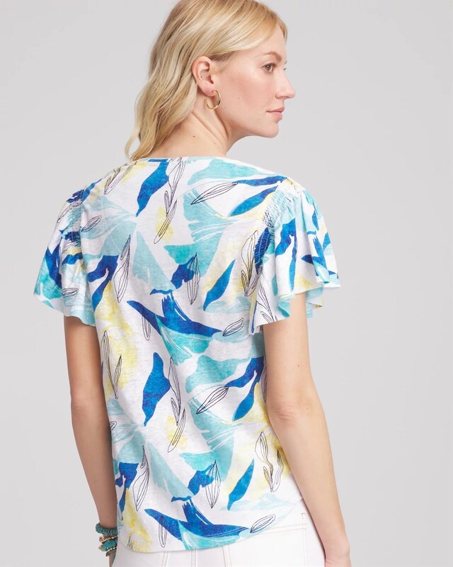 Linen Smocked Flutter-Sleeved Tee - image 3